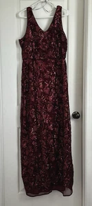 R & M Richards women 16 burgundy dark red lined sleeveless sequins evening dress - Picture 1 of 6
