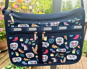 LeSportsac Deluxe Every Day Bag City Travels Snacks Paris New York Pizza Tokyo - Picture 1 of 10