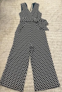 Anthropologie Eva Franco Masha Jumpsuit gepunktet V-Ausschnitt weites Bein Gürtel Gr. M - Bild 1 von 9