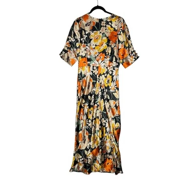ASOS Dark Floral Print Maxi Dress US 8 Silky Puff Sleeve Moody Whimsigoth Slit - Image 1 of 4