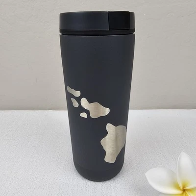 Termo 18oz Vaso de Viaje Negro Islas Hawaianas Grabado Oahu Corazón Aloha Nuevo Foto 1 de 4