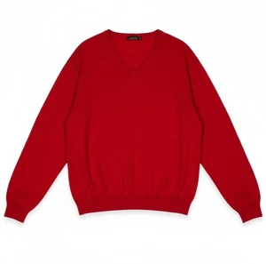 Maglione Uomo Rosso Brillante Cashmere XL Manica Lunga Scollo a V Pullover Club Room - Foto 1 di 12