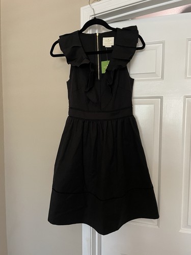 Mini abito nero Kate Spade nuovo con etichette senza maniche con volant donna 2 romantici stravaganti sexy