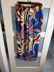 H&M Palazzohose Tropical Leaf Print blau braun/koralle Baumwolle weites Bein 21-68 - Bild 1 von 10