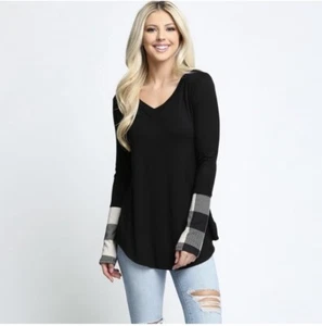 New Women’s BLACK WHITE PLAID LOOSE LONG SLEEVE SHIRT TUNIC XL - Picture 1 of 4