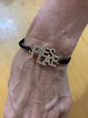 $35 ABS allen Schwartz PLEASE rhinestone chord   bracelet JS 900g - Image 1 of 3