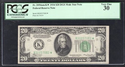 FR.2054-K* 1934 $20 *STAR* FRN FEDERAL RESERVE NOTE DALLAS, TX PCGS VERY FINE-30 - Image 1 of 2