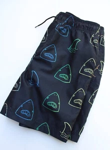Boy's Tea Collection Shortie Swim Trunk Shark Bite Rainbow Black Lined Sz 16 LN - Picture 1 of 5