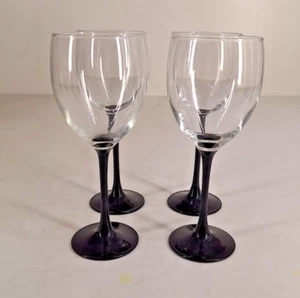 4 Luminarc France Domino Signature Black Stem 8" Water Goblets Set Cristal Glass - Picture 1 of 9