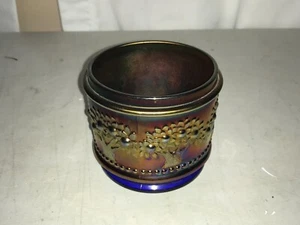 Fenton Carnival Glass Orange Tree Powder Jar Blue Gorgeous  - Picture 1 of 7