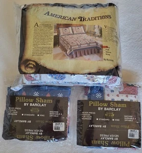 American Traditions 3 P.C Twin Size Quilt Set Classic Blocks Country Hearts - Picture 1 of 9