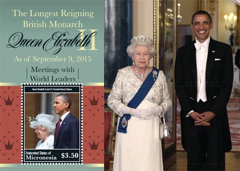 Micronesia 2015 - Q. Elizabeth ll With President Obama - Souvenir Sheet MNH Cover