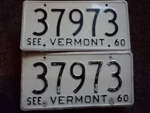 PAAR 1960 VERMONT 5-STELLIGE Nummernschilder 37973 VT - Bild 1 von 1