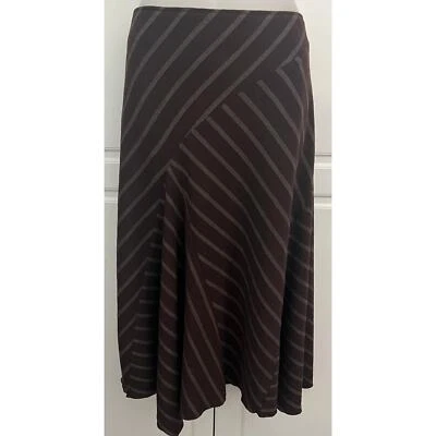  United Colors of Benetton Brown Stripe Skirt Godet Pleats Sz 48 (US 12) - Image 1 of 4