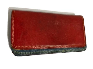 Cartera monedero London Leather Goods para mujer cuero suave genuino rojo azul de colección - Imagen 1 de 5