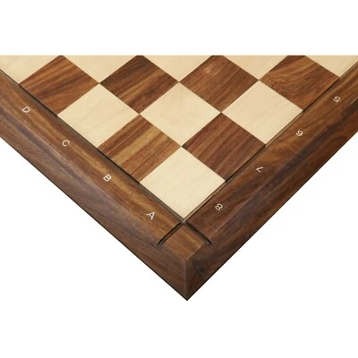21" Drueke Style Golden Rosewood & Maple Chess Board With Notations- 55 mm squar - Image 1 of 4