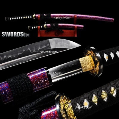 手工锻造日本剑套装 T10 钢粘土钢化 Balde Katana + Tanto — 第 1/4 张图片