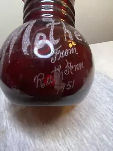 Vaso fiori vetro depressione rosso rubino con ancoraggio vintage 6,5" acquaforte madre - Foto 1 di 5