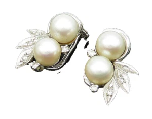 14K GOLD Vintage Genuine Diamonds & Pearls Victorian Dangle Earrings GE019 - Picture 1 of 5
