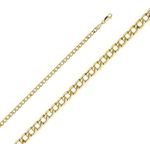14K Gold 4.3 mm Italian Cuban Curb Chain Link Necklace Bracelet 7.5"- 24" Hollow - Picture 1 of 10