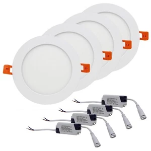 4 x LED Ceiling Light Round Panel Down Lights 9W 6500k Daylight Recessed 146mm - Picture 1 of 8