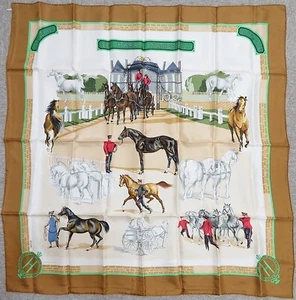 Auténtica bufanda HERMES "LES HARAS NATIONAUX" marrón 100% seda #55555 - Imagen 1 de 15