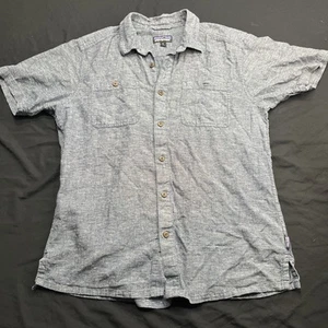 Patagonia Shirt Mens Medium Back Step Everyday Hemp Blend Jacquard Short Sleeve - Picture 1 of 12