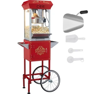 Popcorn Popper Machine with Cart  Popcorn Maker 850W 8 Oz 48 Cups Red - Imagen 1 de 12