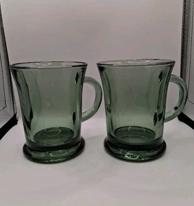Anchor Hocking 16 oz vintage set di 2 tazzine da caffè con manico in vetro verde cobalto - Foto 1 di 3
