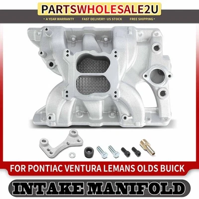 Colector de admisión de doble plano de aluminio para Pontiac V8 326 350 389 400 455 con pernos Foto 1 de 4