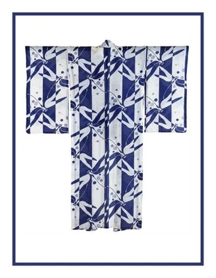 Japanese Asian Blue Dragonflies Kimono Counted  Cross Stitch Chart Pattern - Image 1 of 4