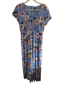 Taylor Women's Blue Floral Jumpsuit Size 8 Pleated Bodice Short Dolman Sleeves - Picture 1 of 7