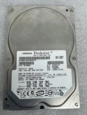 HITACHI DESKSTAR HDS721680PLAT80 0Y30001 80 GB 7200 RPM HDD HARD DRIVE - Image 1 of 4