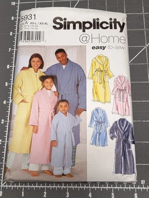 Simplicity Pattern 5931 Unisex Family Robe Belt Child Teen Adult Sz XS -XL Uncut - Image 1 of 4