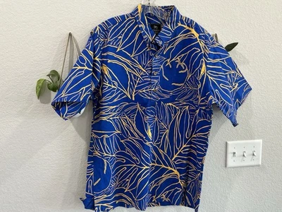 Sig Zane Men’s XL Hawaiian Blue Yellow Short Sleeve Hilo Hawaii Shirt - Image 1 of 3