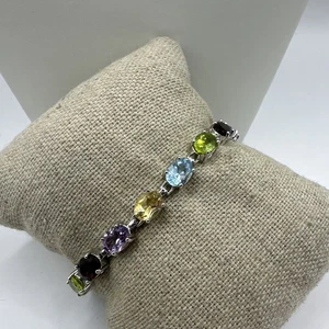 Multi Stone Tennis Bracelet in Sterling Silver - 7.25" - Picture 1 of 7