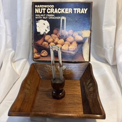 VTG Hardwood Nut Cracker Tray Walnut Finish w/ Nut Cracker / Original Box - NEW - Image 1 of 4