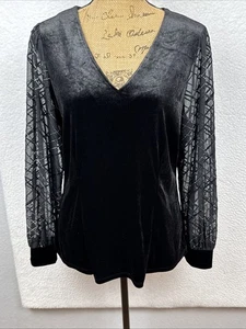 Top Negro Terciopelo Transparente Globo Brillo Mangas Cuello en V Negro XL Bruja Cachicha - Imagen 1 de 20