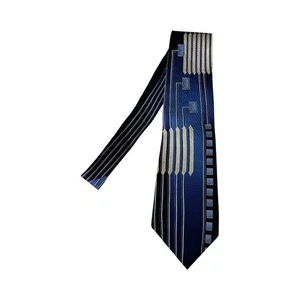 Stacy Adams Mens Silk Necktie Blue Gray Lines Squares Pattern Dress Career - Picture 1 of 4