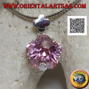 Ciondolo in Argento 925‰ rodiato con zircone rosa a stella e zircone bianco - Foto 1 di 2