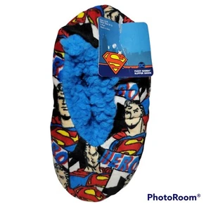Superman Slipper Socks Child S/M Shoe Sz 8-13 Hero Superhero Fuzzy Babba NEW - Picture 1 of 7