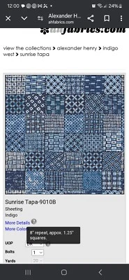 1/2 Bthy Sunrise Tapa Alexander Henry Indigo Blue Check 9010b Half - Image 1 of 2