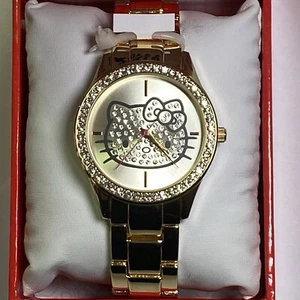 Orologio donna Hello Kitty tono oro con pietre preziose e cinturino bracciale oro NUOVO - Foto 1 di 6