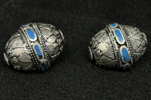 Tibeten Vinatge Old Antique Style 2 Spacer Beads Real Brass Turquoise Stone - Picture 1 of 5