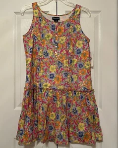 Ralph Lauren Floral Ruffles Sleeveless Pink Dress Lined Bottoms Girl’s 16 Orange - Picture 1 of 10