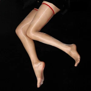 1D Ultra Sheer Back Seam Sheer Toe Stockings Shiny Glossy Thigh High - Picture 1 of 11