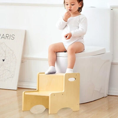 Wooden Toddler Step Stool for Kids, Bathroom Potty Toilet Reach Kitchen Sink - Image 1 of 4
