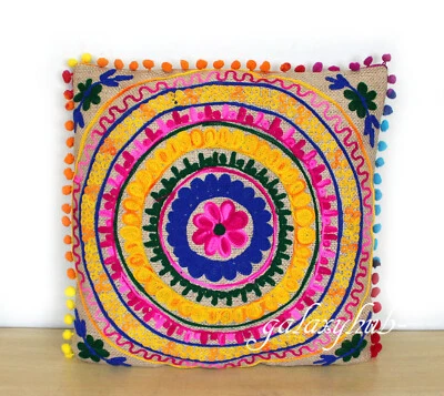 New 16" Pillow Cover 24" Square Jute Embroidery Cushion Cover 18" Pillowcase D1 - Image 1 of 2