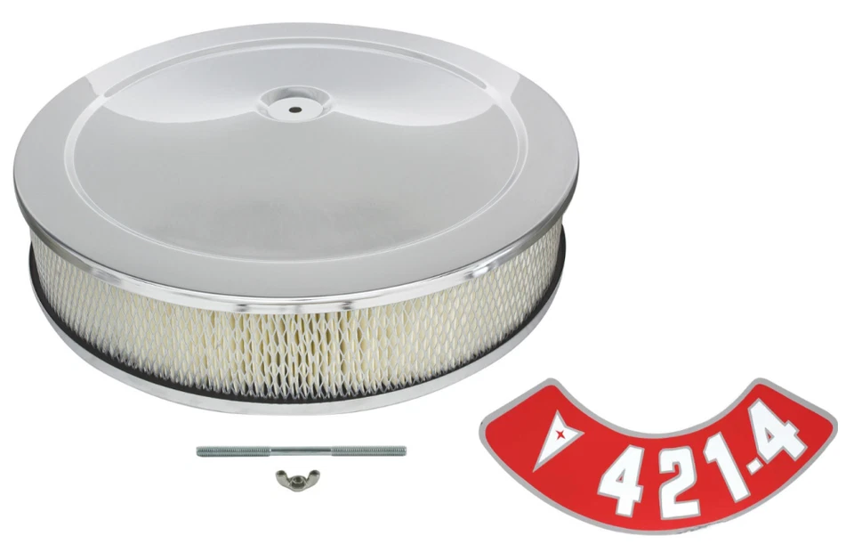14 x 3 Chrome Air Cleaner Assembly With 421-4BBL Decal Firebird GTO Grand Prix - Изображение 1 из 3