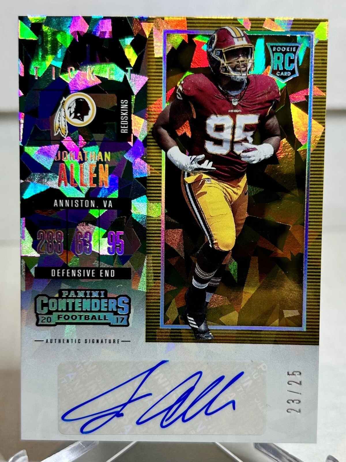 2017 Contenders Cracked Ice - Jonathan Allen Auto RC /25 Redskins Alabama